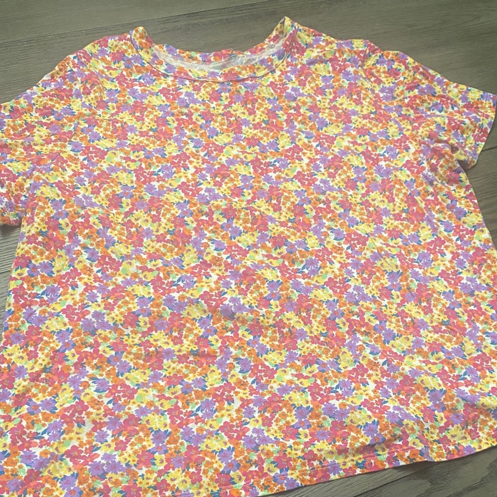Ladies Floral Short Sleeve Tee - Pink/Yellow/Purple